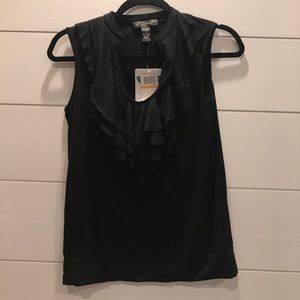 NWT. Macy’s C&G black top with ruffle neck.